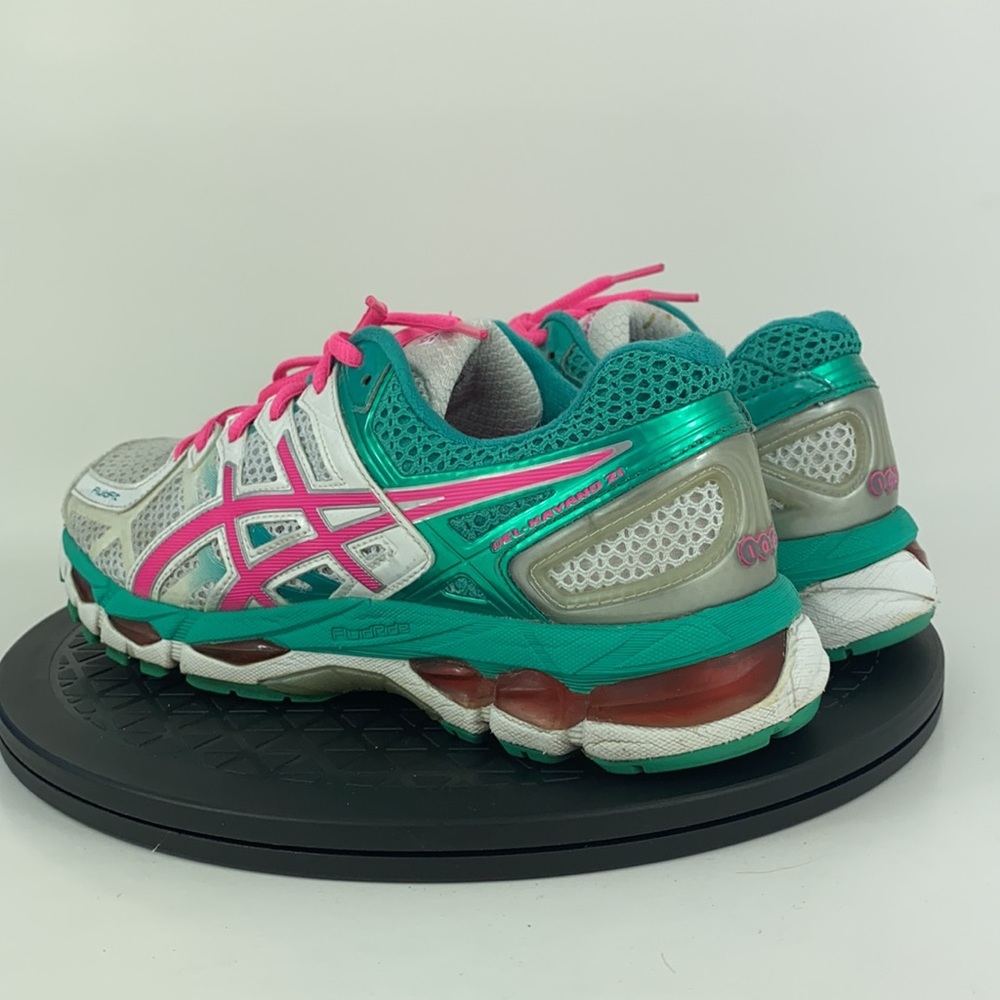 Asics Gel-Kayano 21 White/Green Athletic Running Shoes T4H7N Women's Size 8 - Picture 7 of 12